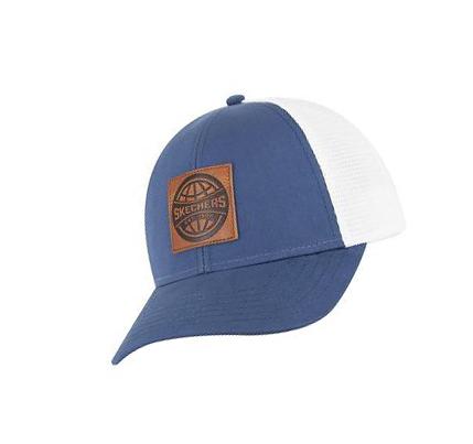 Sombreros Skechers World Square Cuero Patch Trucker Hombre Azules | CLI575B